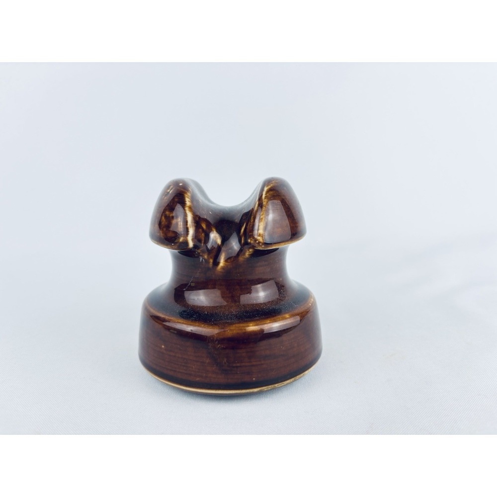 Vintage Brown Glazed Ceramic Porcelain Telephone Insulator Spool‎ Paperweight